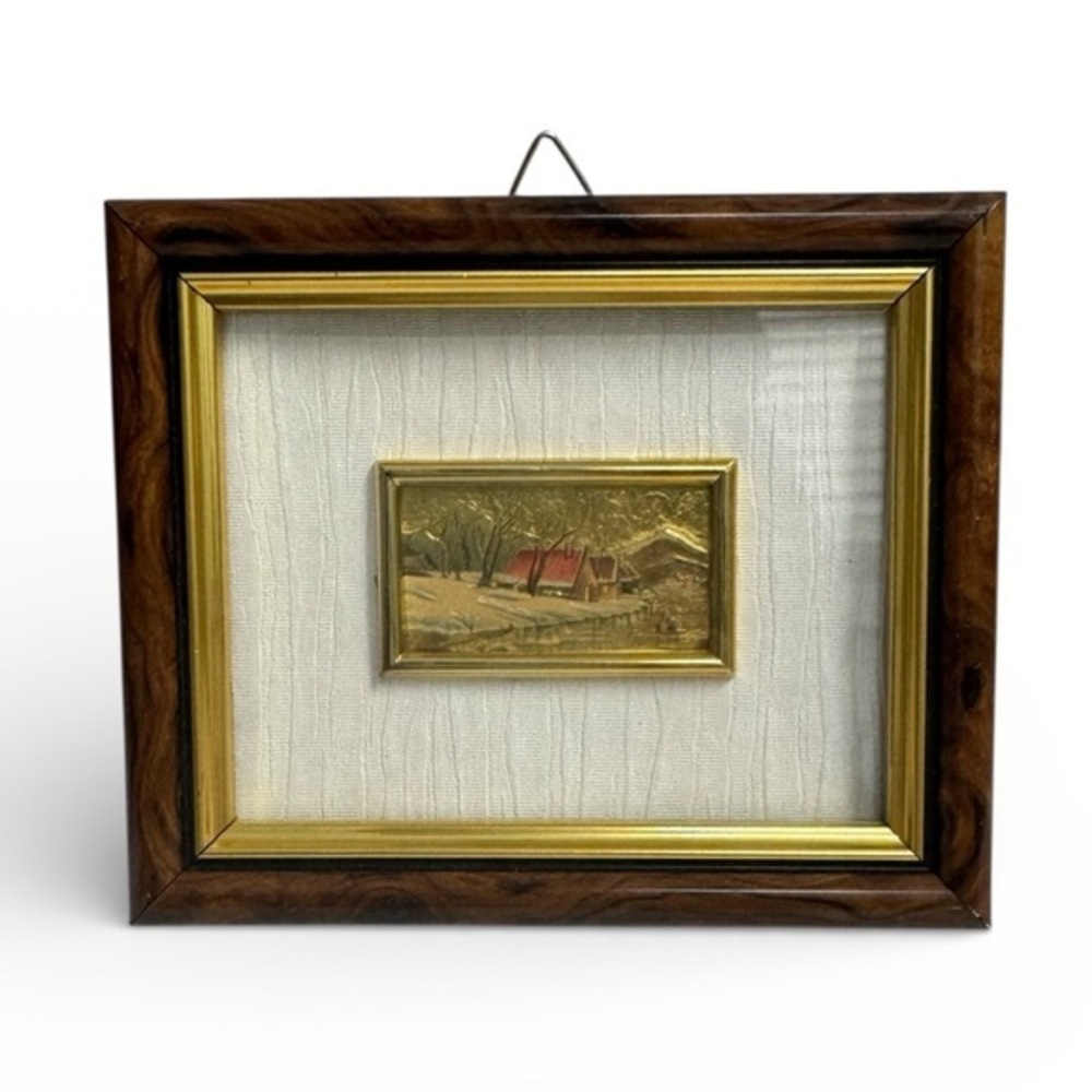 Vintage Italian Serie Oro Mini Landscape Chromolithograph Gold Leaf Framed Decor